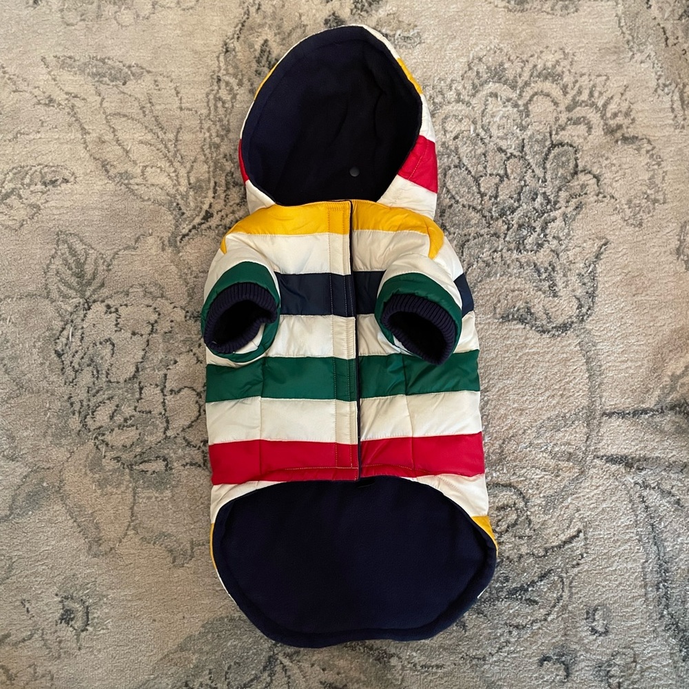 HBC Classic Multi Stripe Down Dog Coat in size Medium